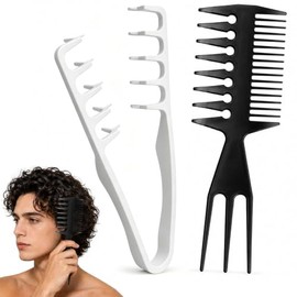Peine Texturizador para Hombre 2 Piezas, Peine 2 en 1 y Peine Cola de Pez 3 en 1, Peine para Cabello Rizado con Dientes Anchos para Volumen y Estilo  