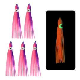 YELARXI Fishing Squid Skirts Soft Plastic Trolling Lures, 8cm/3 Inch Fit for Bass Trout Salmon Saltwater Fishing Bait (5Pcs, Pink Blue)