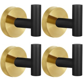 Homagic 4 Pack Robe Towel Hooks Coat Hook Bathroom Black Gold Wall Hook Stainless Steel Heavy Duty Door Hanger Towel Robe Clothes Cabinet Closet Sponges Hook for Bathroom Bedroom Kitchen Hotel Pool