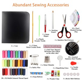 KZGRIT Sewing Kit with 112 Sewing Accessories, 30 Thread Reels Included, Complete Sewing Kit Sewing Box for Home/Travel/Adult/Children/Beginners/Emergency Insert (Black)