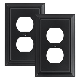 1-Pack Duplex Outlet Cover Plate, Decorative Matte Black Switch Plates and Outlet Covers, Natural Bamboo Fiber Wall Plates for Electrical Outlets, 1 Gang Receptacle Cover, Corrosion Resistant