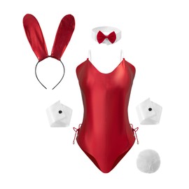PROMOTED TO BIG SISTER Womens Bunny Girl Cosplay Costume Mai Sakurajima Bunny Bodysuit Set (Red, Large)