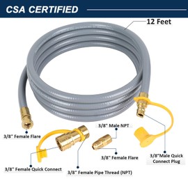 ATKKE 3/8 inch ID Natural Gas Grill Hose with Quick Connect Fittings, Low Pressure LPG Hose for Weber, Char-broil, Pizza Oven, Patio Heater and More Appliances, 12 Feet