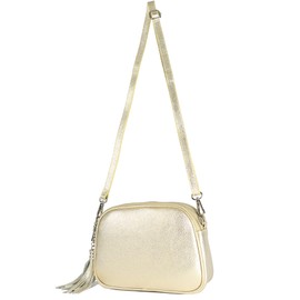 modamoda de - T238 Italian Women's Shoulder Bag Leather Medium, Lightgold Metallic, Sporty, elegant