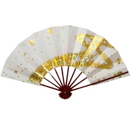 [あですがた] 舞扇子 9寸5分 タメ塗 ホログラム箔 金流水に小石 赤 黒 白 296 (白)