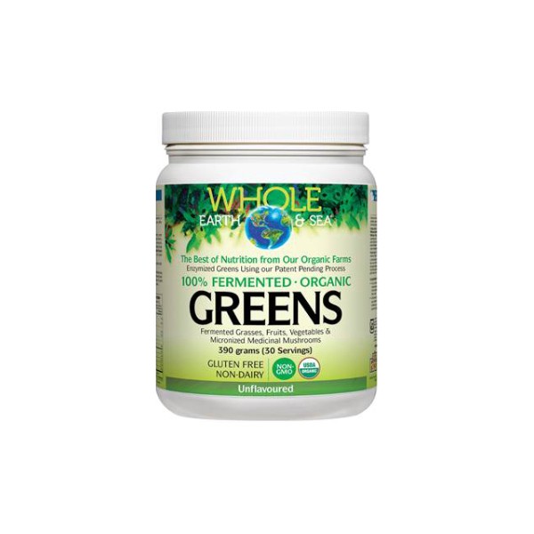 Natural Factors Whole Earth & Sea Pure Food Fermented Organic Greens (Unflavoured) - 390g + BONUS