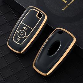 ELOHEI Key Fob Cover for Ford, Premium Soft Full Protection Key Fob Case for 2018-2024 Ford Explorer F-150 Fusion Mustang Escape Edge Bronco Ranger Expedition Accessories,3 Buttons (Black)