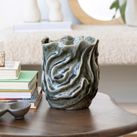 Bloomingville Stoneware Organic Shaped Vase with Crackle Glaze, Grey