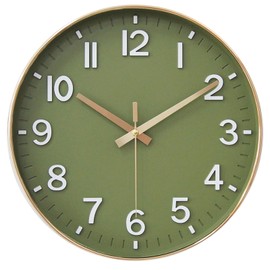 HZDHCLH Wall Clock 12 Inch Silent Non Ticking Quartz Modern Decorative Clock for Office Classroom Home Living Room Bedroom(Golden green)