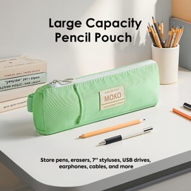 MoKo Pen Holder for Notebook, Pencil Pouch with Adjustable Elastic Band, Slim Portable Zipper Pen Pouch Holder for Planners, Journals, Book, Green