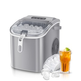 Antarctic Star Countertop Ice Maker Portable Ice Machine with Handle,Self-Cleaning Bullet Ice Makers, 26Lbs/24H, 9 Ice Cubes Ready in 6 Mins for Home Kitchen Bar Party (Grey)
