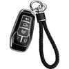 JOYEAR for Ford Keychain with Key Fob Cover Compatible with 2013-2016 Fusion 2015-2017 Mustang F-150 Explorer 5-Buttons(Silver-Black)