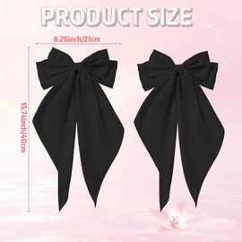 COLANANA 2 Pcs Big Hair Bow,2 Black Big Bows for Girls, Bowknot Hairpin French Hair Clips With Long Silky Satin Hair Barrettes Accessories Bow Hair Clips for Women Girl