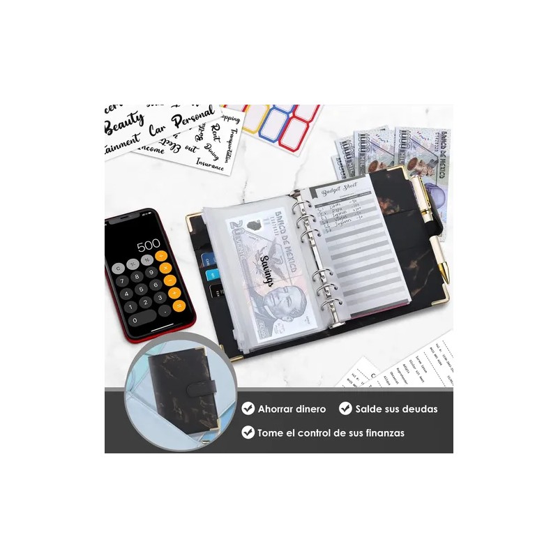 28 Piezas Carpeta Cuaderno A6, Organizador De Dinero