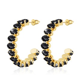 Linawe Hoop Earrings, Large, Stainless Steel, Hypoallergenic, Moissanite Zirconia Synthetic Diamond, Birthstone Earrings for Women, Available in Gold and Silver Tones, Stainless Steel, Cubic Zirconia