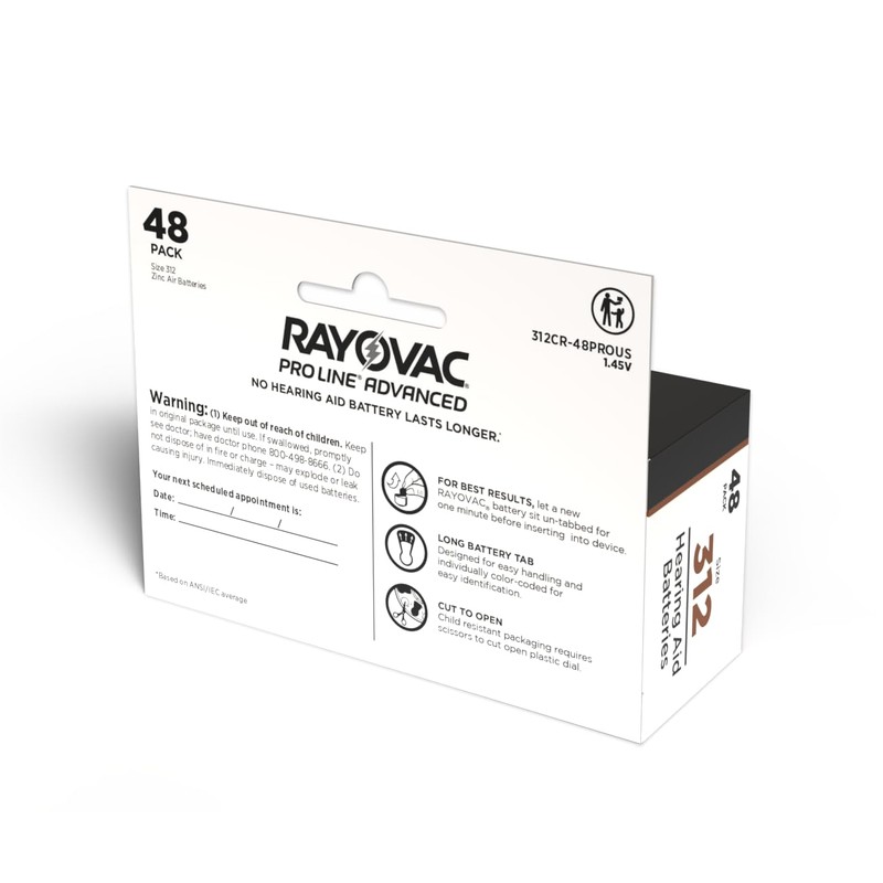 Rayovac Proline Advanced Size 312 Hearing Aid Batteries. Total of