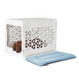 KindTail PAWD Collapsible Dog Crate + Washable Dog Bed - Stylish Pet Crate with Comfortable PAWD Pad - Safe Indoor Puppy or Dog Kennel Set - Lightweight, Compact & Portable for Travel - Small White