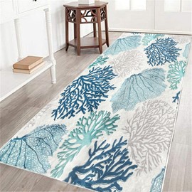 Coastal Hallway Runner Rug 2x6 Nautical Beach Ocean Themed Throw Rug Teal Blue Area Rug Washable Rugs Non-Slip Bathroom Runner Floor Carpet for Bedroom Laundry Room Entrance Door Mat for Entryway