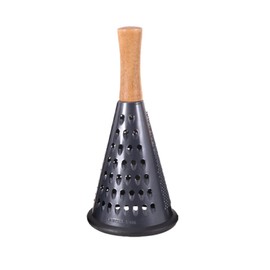 Cone Cheese Grater with Handle Stainless Steel Grater Triple Function Wood Handle Shredder Non-Slip Rubber Bottom Hand Held Multifunction Vegetables Grater Black 4-Size (Size M: 9.4" X 4.3" Black)