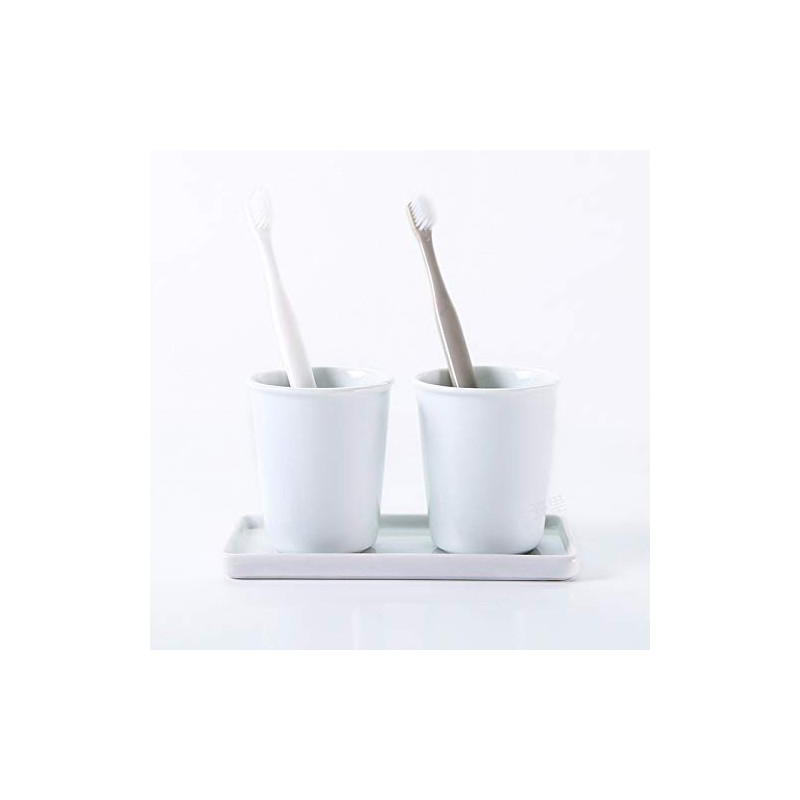 Gaolinci 2 Pcs Simple White Ceramic Mouthwash Cups, Bathroom Brushing