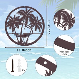 Metal Palm Tree Wall Art Beach Bathroom Palm Tree Wall Decor Antique Brown Round Tropical Wall Decor Outdoor Coastal Wall Decor Metal Palm Tree Decor for Home Bedroom Living room Garden Supplies