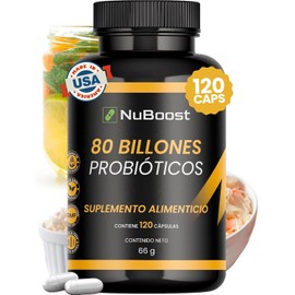 Nuboost 80 billones de probióticos 120 Caps con 10 cepas diferentes - Lactobacillus - Probioticos y Lactobacilos - 80 billion probiotics Hecho en USA