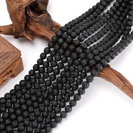 HERZONE Black Lava Beads 378 Pieces 6 mm Lucky Lava Stone Volcanic Stone Natural Stone Beads for Bracelets Jewellery with Hole (6 mm)