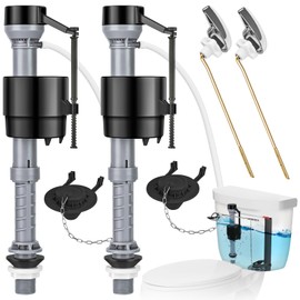 Teviora Universal Toilet Flusher Replacement Kit, Water-Saving & Height Adjustable Fill Valve, 2-Inch Flapper, Toilet Handle Lever, Quiet & Anti-Siphon Toilet Repair Kit Inside Tank (Black, 2-Pack)