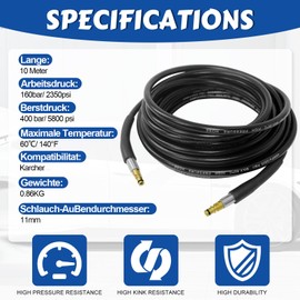 10m High Pressure Washer Replacement Hose for Kärcher K Series K2 K3 K4 K5 K6 K7 Click Plug Quick Connector