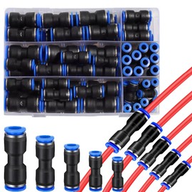 aikoolwer 60 Pcs Quick Connect Straight Push Connectors 1/2 '' 3/8 '' 5/16 '' 1/4 '' 5/32'' OD Push-to-Connect Fittings Release Pneumatic Air Line Hose Kit for 4mm -12mm OD Tube