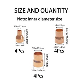 Rrina 12Pcs Copper Fitting Reducer/Increaser Copper Coupling Set with Sweat End 3 Sizes 1/2 x 1/4 Inch 5/8 x 1/2 Inch 3/4 x 5/8 Inch for Refrigeration Adapter