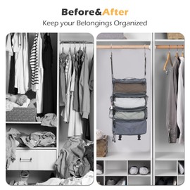 TABITORA Travel Luggage Organizer Hanging Packing Cubes Portable Hanging Shelves Carry on Closet for Suitcase with 2 Hooks,Collapsible(Gray,M)