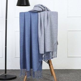 CCAIPU Pashmina Scarves and Wraps for Women, Winter Double Colour Scarf, Large 78 Inch Long Cashmere Warm Scarf for Women, Blue & Grey