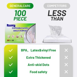 GENERALCARE Ultra Strong Disposable TPE Cooking Gloves, Ideal for Cleaning and Food Prep.Latex & Powder Free Food safe 100 Pieces(S)