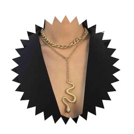 Inilbran Punk Chunky Link Chain Choker Necklace Layered Snake Y Lariat Necklace Gold Curb Thick Chain Necklace Gothic Thick Cuban Chain Snake Necklace Jewelry for Women and Girls