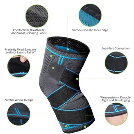 MILAIUN Knee Support for Men/Women 2 pack, Compression Adjustable Knee Brace, Non-Slip Knee Support Brace for Meniscus Tear, Arthritis, Ligament Damage, Running, Walking, Gym, Sports(XL)