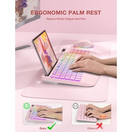 Wireless Keyboard and Mouse Combo, 9 Backlit Effects, Wrist Rest, Phone Holder, 2.4G Lag-Free Ergonomic Keyboards, Rechargeable Silent Cordless Set for Computer, Laptop, Mac, Windows -SABLUTE（Pink）