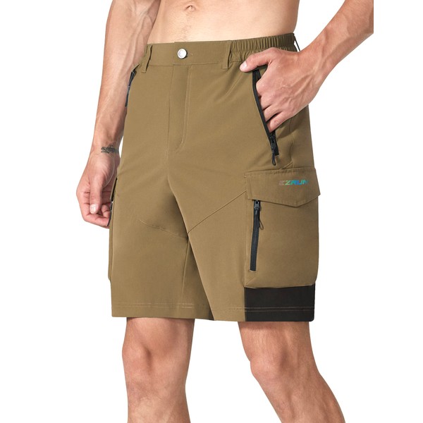 EZRUN Men's Hiking Cargo Shorts Quick Dry Golf Outdoor Casual Travel Shorts with Multi Pocket for Work Camping Fishing Summer(Dark Khaki-4XL)
