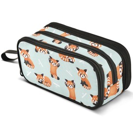 Mnsruu Cute Red Panda Bamboo Pencil Case Large Capacity Pen Pouch Pencil Bag with 3 Compartments Pen Holder Organizer Stationery Bag for Girls Boys and Adults
