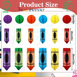 Seenelling 24 Pcs Back to School Decorations Honeycomb Centerpiece Include 12 Pencil Crayon Ceiling Hanging 12 Paper Honeycomb Balls for Celebrating Welcome First Day School Decor (Crayon)