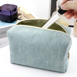Corduroy Cosmetic Bags Fabric Makeup Bag Pouch Small Make up Bag Travel Cosmetic Organizer Portable Toiletry Organizer Bag for Women Girls Blue