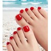 Morily Red Press on Toenails Short Square, Glossy Fake Toe
