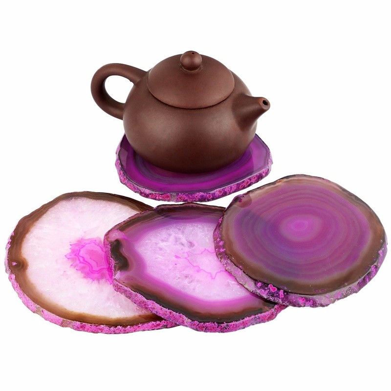 Shanxing Pink Crystal Agate Coasters Set of 2, Agate Slice