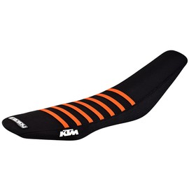 Enjoy Mfg Seat Cover - Compatible Fit for 2019-2022 KTM 690 Enduro SMC R #232 Logo (All Black/Orange Ribs)