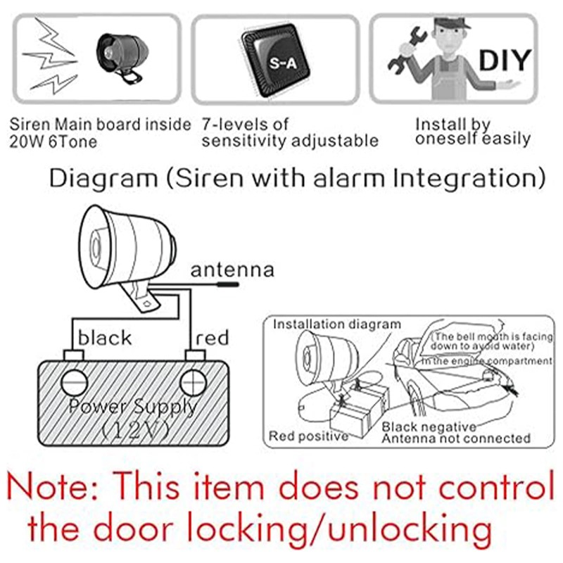 YOMTOVM 12V Car Alarm System, Anti-Theft Horn Siren with 7-Levels