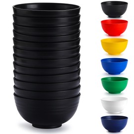 Berglander Black Plastic Bowls Set of 12 Pieces 25oz, Reusable and Sturdy Ramen Bowl, Soup Bowls, Cereal Bowl for Adult, Kids, Home, Restaurant, Garden, Picnic, Camping, Poolside, Outdoor