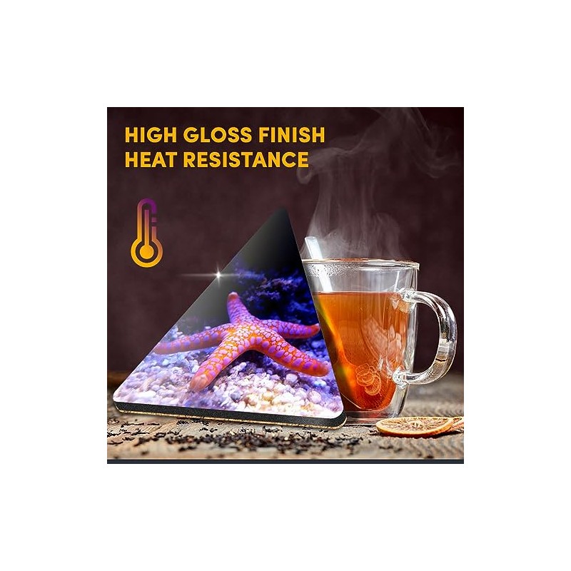1 x Triangle Coaster - Neon Starfish Ocean Sea Cork