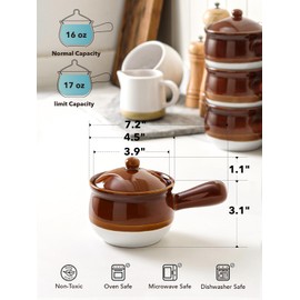 LE TAUCI French Onion Soup Bowls, 16 Ounce Ceramic Soup Bowls with Handles, Ceramic Soup Crocks with Lids for Soup, Cereal, Chilli, Beef Stew, Oven Safe Stackable Serving Bowls Set, Set of 4