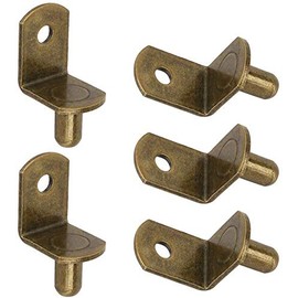 Brass-50pcs Plated Steel L-Shelf Support Pegs, 1/4" L-Shaped Bracket Style Cabinet Shelf Support Pegs with Hole for Closets, Furniture, Kitchens Support