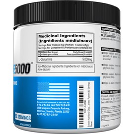 Evlution Evlution Nutrition Glutamine5000-5g Pure L-Glutamine Per Serving - Helps Muscle Repair Post Workout, Supports Digestive & Immune System - 60 Servings - Unflavored